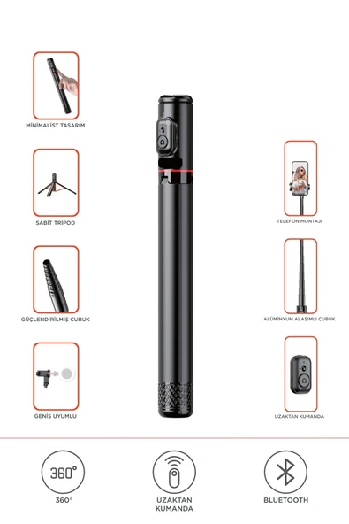 C10 Çok Amaçlı Tripod Kumandalı Selfie Çubuğu 183 Cm Siyah - 1