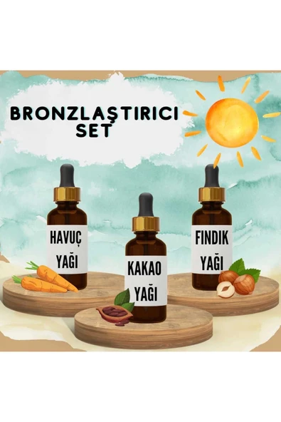 Bronzlaştırıcı Bitkisel Set Havuç Yağı 20 ml + Kakao Yağı 20 ml + Fındık Yağı 20 ml