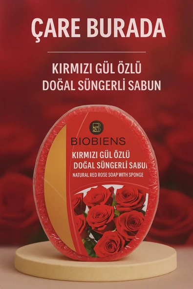 Biobiens - Kırmızı Gül Özlü Doğal Süngerli Sabun 135 gr ürün görseli