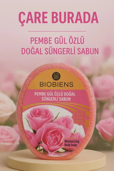 Biobiens - Pembe Gül Özlü Doğal Süngerli Sabun 135 gr ürün görseli
