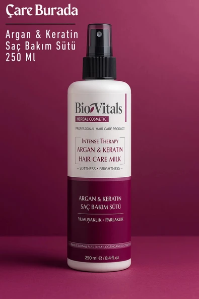 BioVitals - Argan & Keratin Saç Bakım Sütü 250 Ml (Yumuşaklık & Parlaklık)