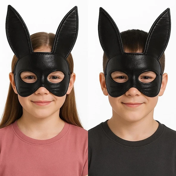 Siyah Renk Kumaş Malzemeden İmal Eva Tavşan Maskesi 19x15 Cm - Resim 2