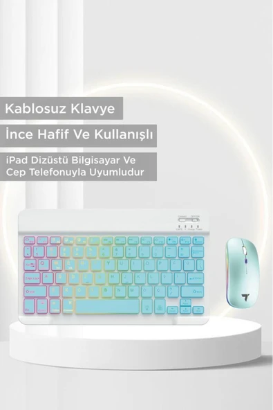 09 Şarj Edilebilir RGB Işıklı Kablosuz Klavye Mouse Seti - 8