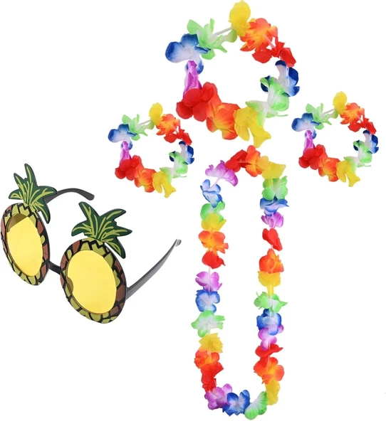 Renkli Ananas Gözlük, Taç, Kolye Ve Bileklik Seti - 2