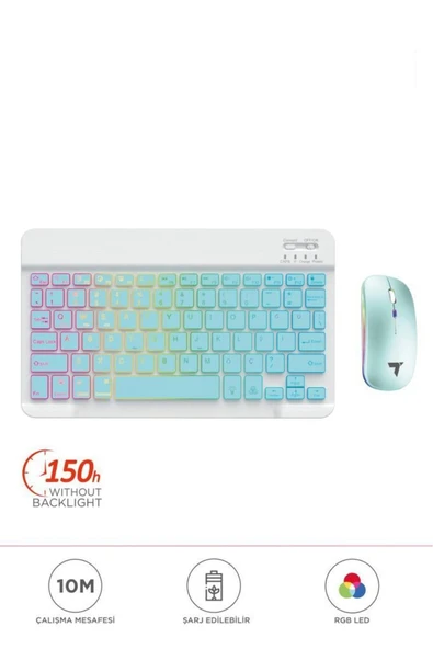 09 Şarj Edilebilir RGB Işıklı Kablosuz Klavye Mouse Seti - 6