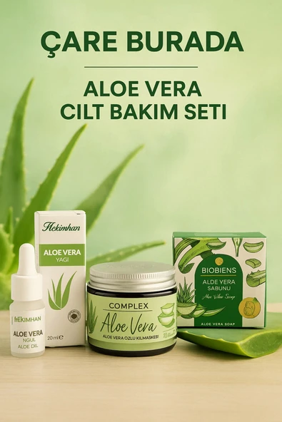 Aloe Vera Cilt Bakım Seti (Aloe Vera Yağı & Aloe Vera Kil Maskesi & Aloe Vera Sabun) ürün görseli