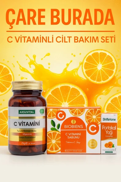 C Vitaminli Cilt Bakım Seti ( C Vitamini Kapsül & Portakal Yağı & C Vitamini Sabun) ürün görseli
