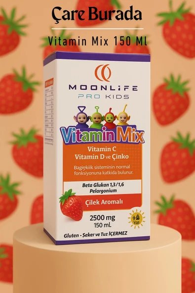 Moonlife - Çilek Aromalı Vitamin Mix 150 Ml (Çinko & Vitamin C & Vitamin D) - 1