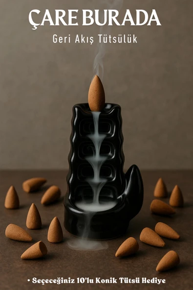 Siyah Basamaklı Geri Akış Tütsülük (Seçeceğiniz 10'lu Konik Tütsü Hediye) ürün görseli