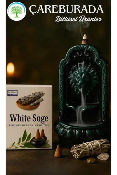 White Sage Geri Akış Tütsüsü + Aslan Ağzı Seramik Şelale Tütsülük ürün görseli