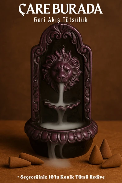 Aslan Geri Akış Tütsülük (Mor Renk) - (Seçeceğiniz 10'lu Konik Tütsü Hediye) ürün görseli