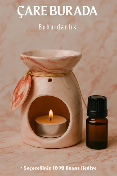 Kırmızı Mermer Desenli Yapraklı Buhurdanlık (Seçeceğiniz 10 Ml Esans Hediye) ürün görseli