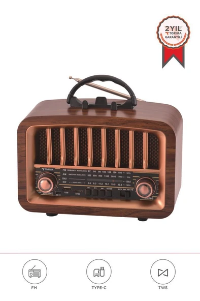 Torima D-57 Ahşap Nostalji Radyo Kablosuz Bluetooth Hoparlör ürün görseli