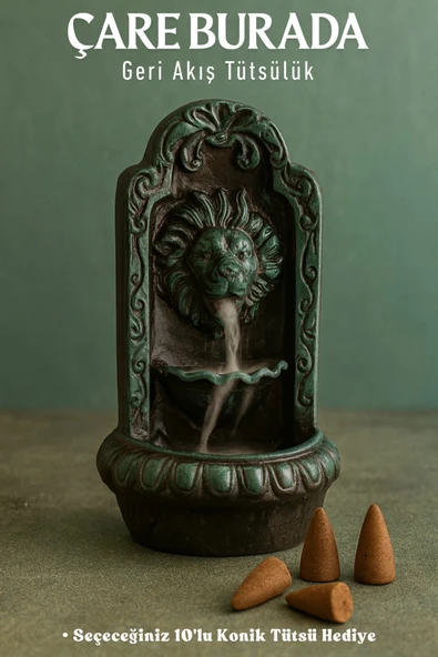 Aslan Geri Akış Tütsülük (Yeşil Renk) - (Seçeceğiniz 10'lu Konik Tütsü Hediye) ürün görseli