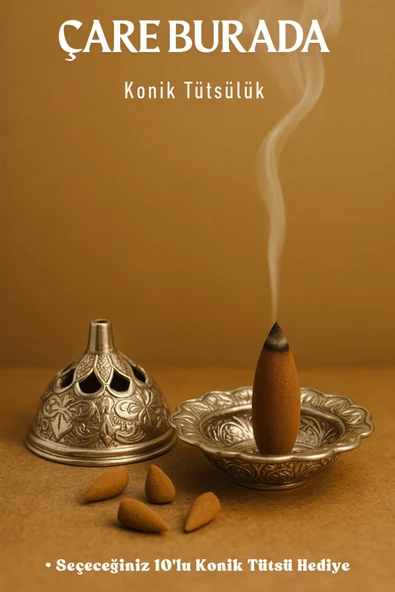 Gümüş Rengi Konik Tütsülük (Seçeceğiniz 10'lu Konik Tütsü Hediye) ürün görseli