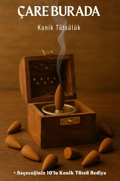 Ahşap Kutu Konik Tütsülük (Seçeceğiniz 10'lu Konik Tütsü Hediye) ürün görseli