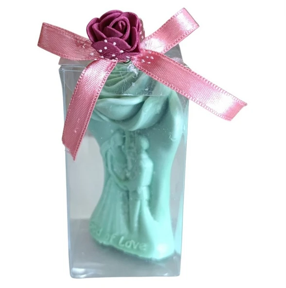 Kokulu Doğal romantik aşıklar görünümlü yeşil renk Dekoratif  mum - Resim 4