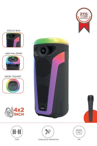 Torima D69 Siyah RGB Ledli Taşınabilir Bluetooth Hoparlör Parti Speaker ürün görseli