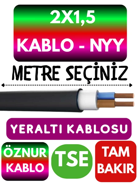 Öznur 2X1,5 NYY (Yeraltı Kablosu) Metre Seçenekli ürün görseli 1