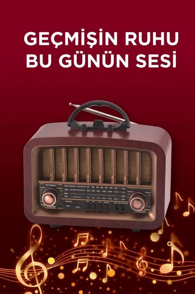 Torima D-57 Ahşap Nostalji Radyo Kablosuz Bluetooth Hoparlör - Resim 2