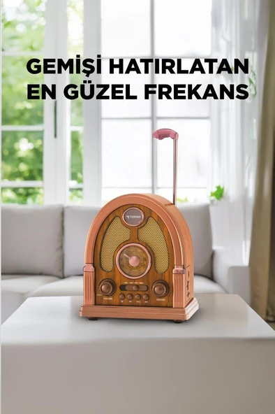 Torima D-58 Ahşap Nostalji Radyo Kablosuz Bluetooth Hoparlör - Resim 2