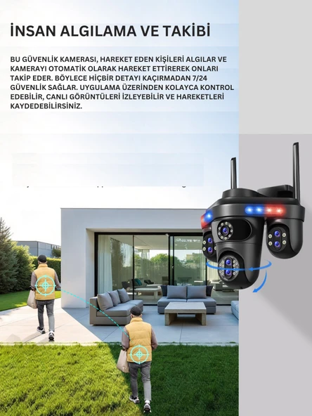 S316 WİFİ Güvenlik Kamerası 4 Kameralı 20MP ULTRA HD PTZ Hareketli Sesli Gece Görüşlü Akıllı Kamera - 3