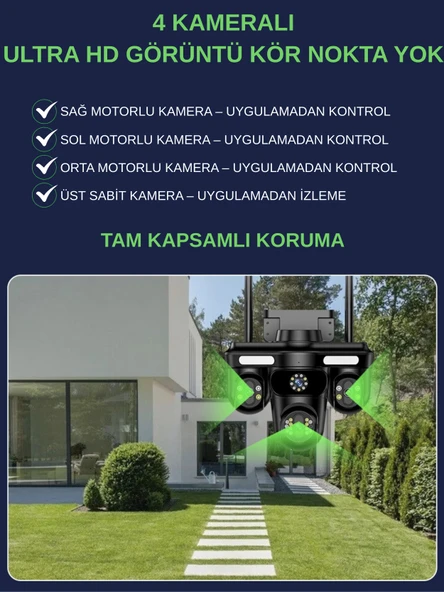 S316 WİFİ Güvenlik Kamerası 4 Kameralı 20MP ULTRA HD PTZ Hareketli Sesli Gece Görüşlü Akıllı Kamera - 2