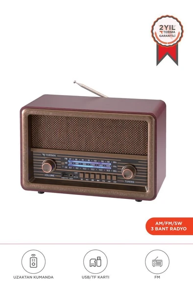 Torima D56 Kahverengi Nostaljik Uzaktan Kumandalı Bluetooth Hoparlör – Radyo, USB/TF, TWS, Şarjlı ürün görseli