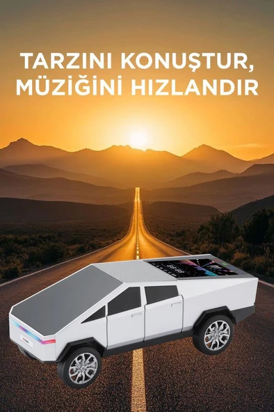 Torima D68 Beyaz CyberTruck Araba Tasarımlı Bluetooth Hoparlör 15W Güçlü Ses RGB LED /TWS/USB - Resim 2