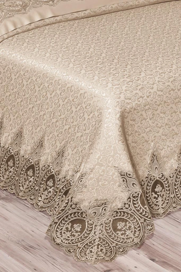 İlayda Fransız Güpürlü Brokar Pike Takımı Bej - Resim 6