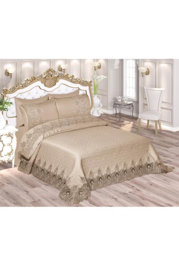 İlayda Fransız Güpürlü Brokar Pike Takımı Bej - Resim 7