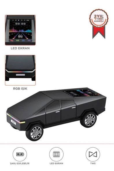 Torima D68 Siyah CyberTruck Araba Tasarımlı Bluetooth Hoparlör 15W Güçlü Ses RGB LED /TWS/USB - 1