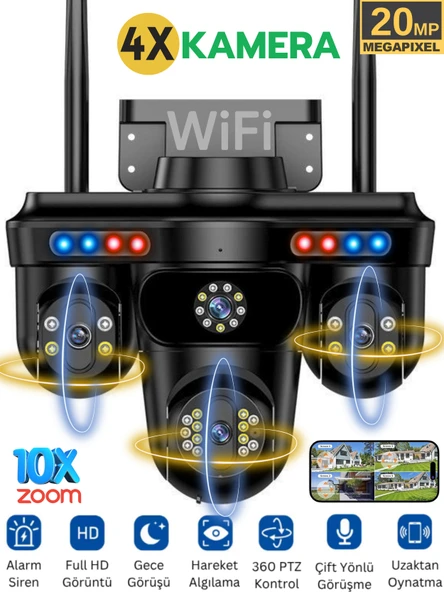 S316 WİFİ Güvenlik Kamerası 4 Kameralı 20MP ULTRA HD PTZ Hareketli Sesli Gece Görüşlü Akıllı Kamera