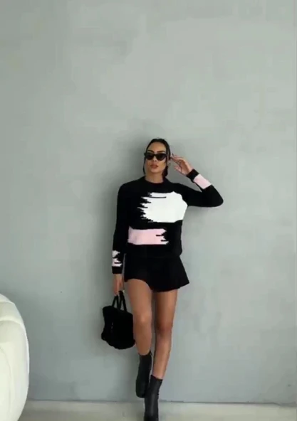 Bıyıklı triko kazak siyah - 2