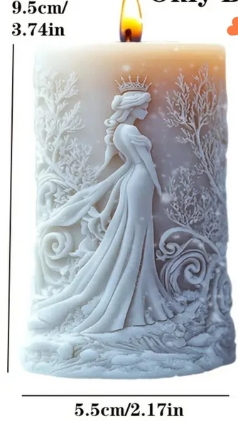 Kar taneleri arasında Taçlı prenses gül ve yıldız görünümlü Kokulu Doğal beyaz renk Dekoratif  mum - 4