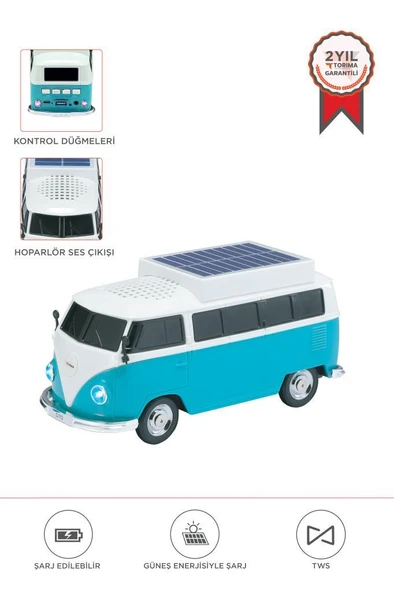 Torima D70 Yeşil Vosvos Tasarımlı Solar Şarjlı Bluetooth Hoparlör 5W Güçlü Ses ürün görseli