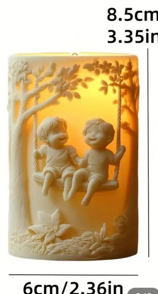 Salıncakdaki  çocuklar görünümlü Kokulu Doğal beyaz renk Dekoratif  mum - Resim 4