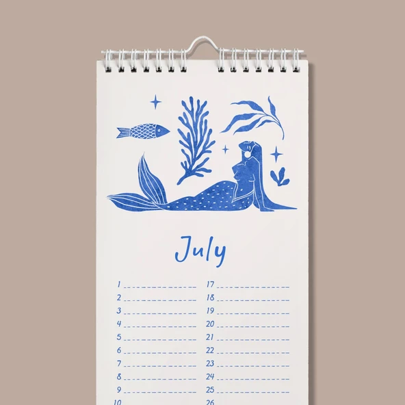 Tarihsiz Doğum Günü Takvimi, Denizkıızı, Okyanus Sanatı Takvim, 12 Aylık Sürekli Takvim, 14 x 29,7 cm, Planlayıcı Takvim - Resim 6