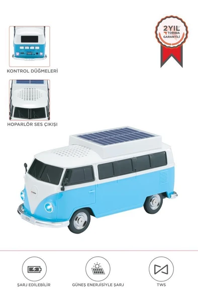 Torima D70 Mavi Vosvos Tasarımlı Solar Şarjlı Bluetooth Hoparlör 5W Güçlü Ses ürün görseli