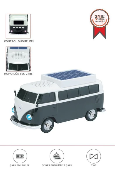 Torima D70 Siyah Vosvos Tasarımlı Solar Şarjlı Bluetooth Hoparlör 5W Güçlü Ses ürün görseli