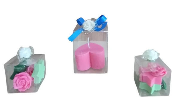 5cm-5cm ebatlarda Kokulu Doğal pembe-yeşil renk 3 lü Dekoratif  mum - 4