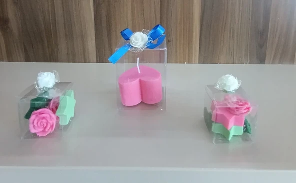 5cm-5cm ebatlarda Kokulu Doğal pembe-yeşil renk 3 lü Dekoratif  mum - 3
