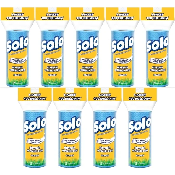 Solo Hijyenik Temizlik Bezi (İç adet 20 Li) (Kokusuz ve Hızla Kuruyan) (9 Lu Set) - 1