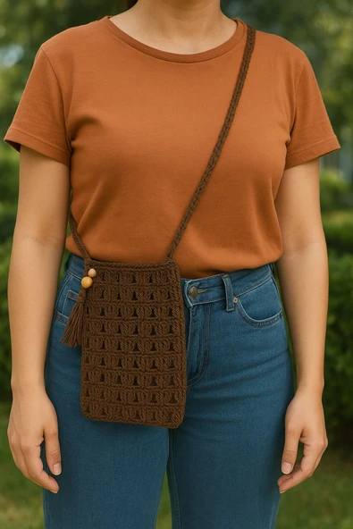 El Örgüsü Kahverengi Hasır Çanta  Bohem Yaz Omuz Çantası, Günlük Şık Plaj Çantası Kadın ürün görseli 1