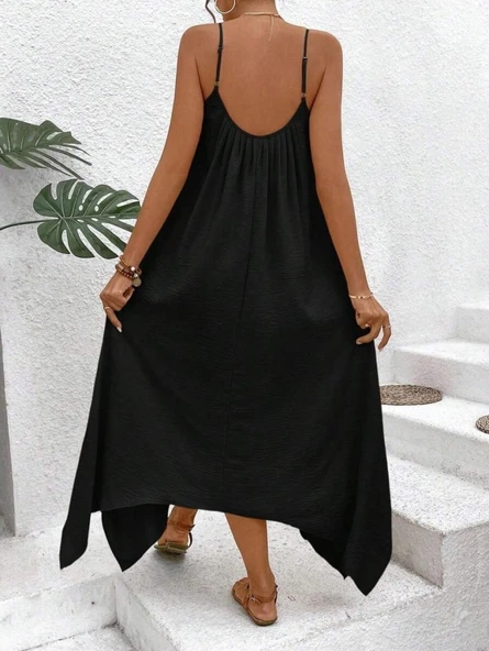 Kadın Ip Askılı V Yakalı Asimetrik Detaylı Aerobin Elbise - Resim 6