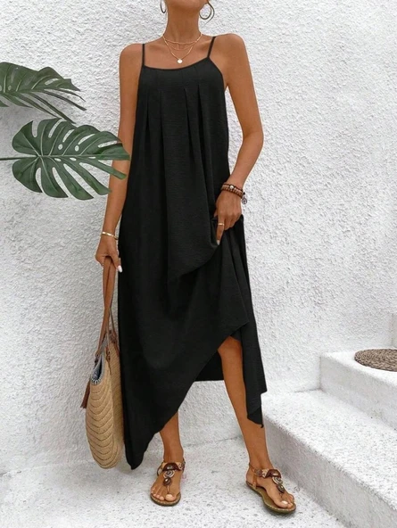 Kadın Ip Askılı V Yakalı Asimetrik Detaylı Aerobin Elbise - Resim 5