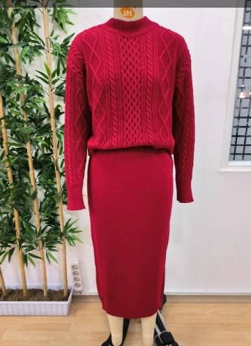 Kadın Uzun Kollu Balıkçı Yaka Bluz Ve Etek Ikili Triko Takım - Resim 6