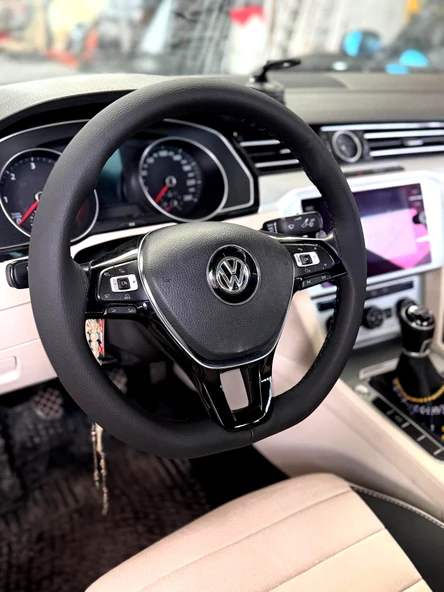 DİKİŞLİ DİREKSİYON KILIFI SİYAH DERİ SİYAH DİKİŞLİ B8 VW PASSAT İÇİN - Resim 2