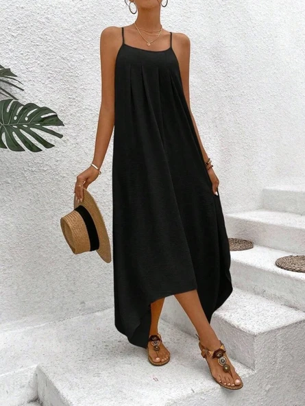 Kadın Ip Askılı V Yakalı Asimetrik Detaylı Aerobin Elbise - Resim 2