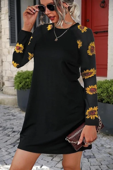 Kadın Uzun Kollu Bisiklet Yaka Krep Mini Boy Elbise - Resim 3